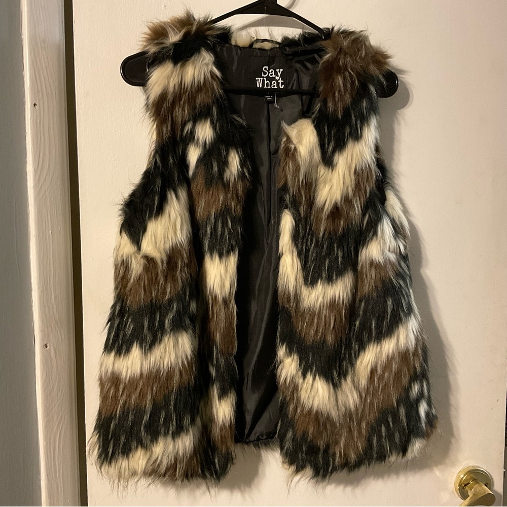 Say What? Faux Fur Vest with Black and Brown Accents